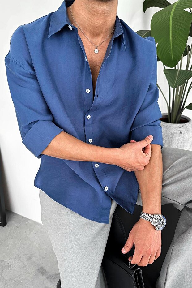 İndigo Soft Premium Oversize Gömlek - 7