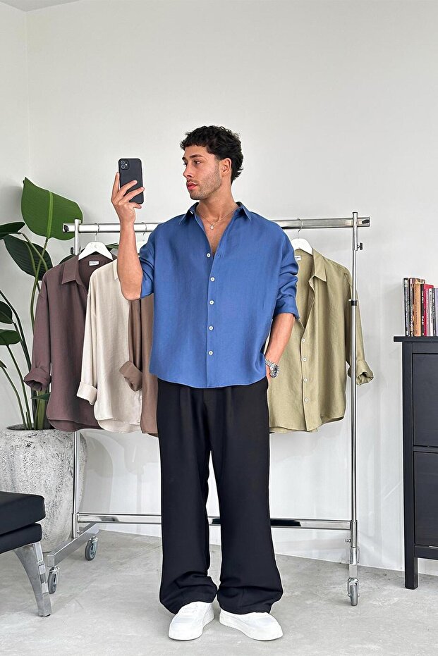 İndigo Soft Premium Oversize Gömlek - 1
