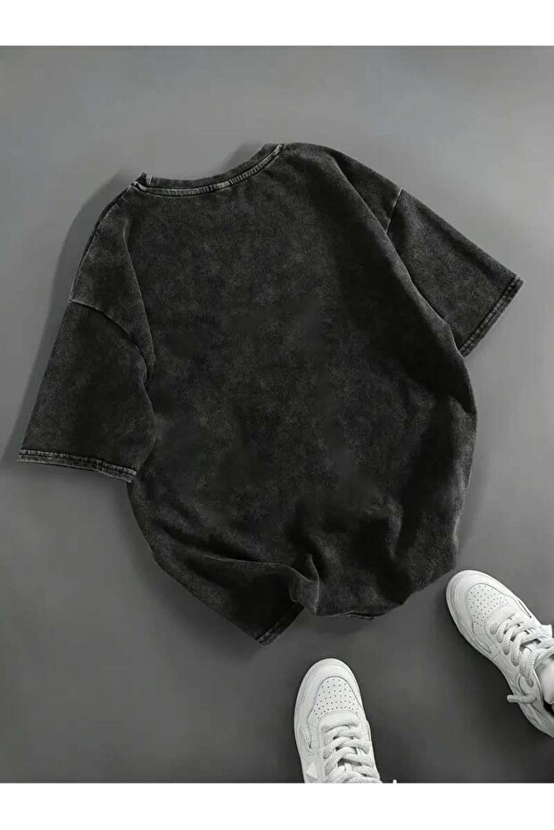 Hátoldalon nyomtatott masni mosott Oversize Vintage póló - 2