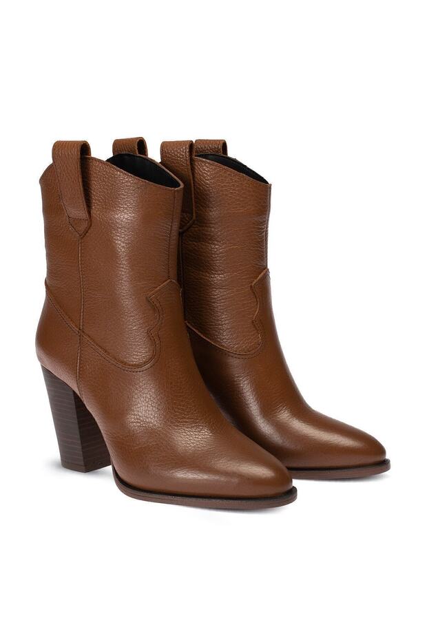 Hakiki Deri Taba Rengi Kadın Bot - 4