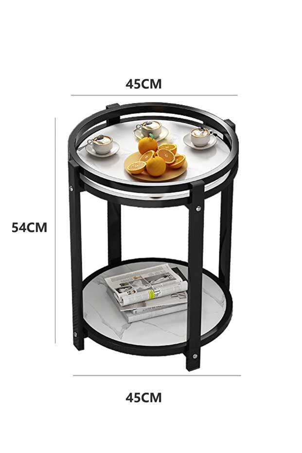 طاولة شاي جانبية بمساحة تخزين مزدوجة وطاولة شاي صغيرة - 6