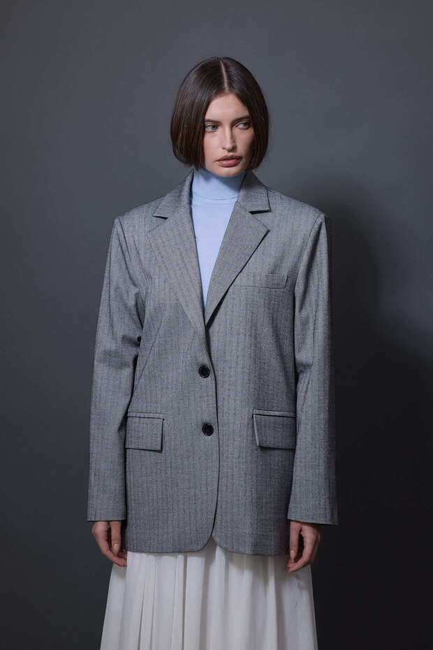 سترة متعرجة كبيرة الحجم - أسود - 3