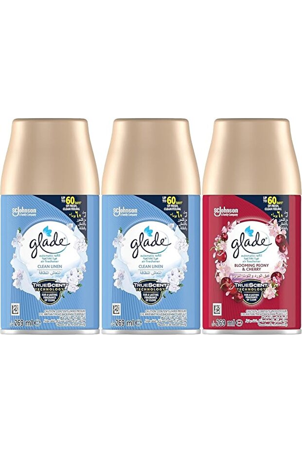 Automatic Spray Refill 2x Clean Linen &1x Blooming Peony & Cherry, 3x 269ml, 60 Days Freshness