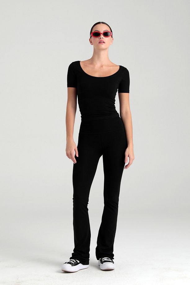 Ultra Soft Ispanyol Paça Pantolon Siyah - 1