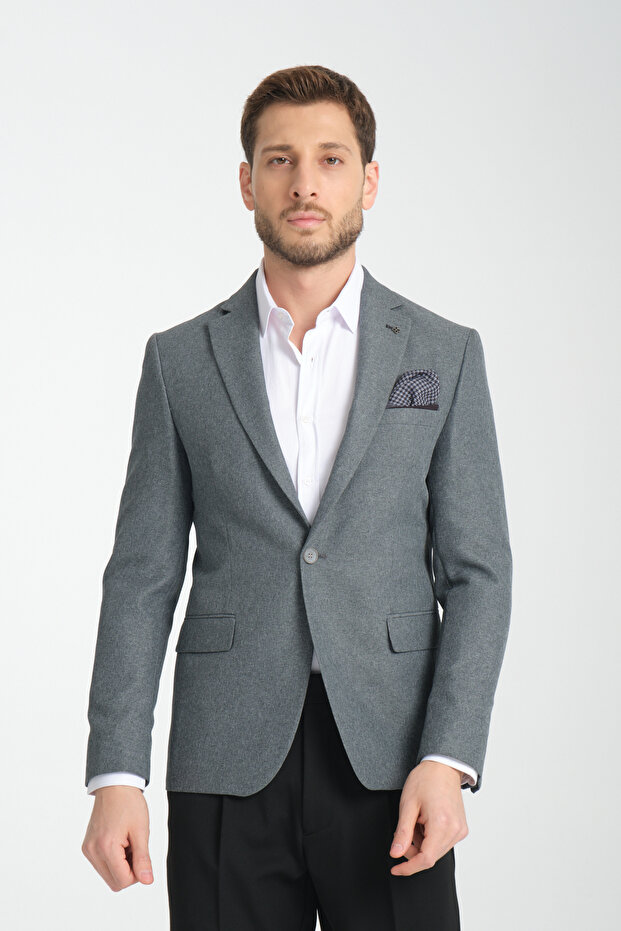 İcardii Men's Black Oversize Large Size Mono Collar Slim Fit Blazer Sports Jacket