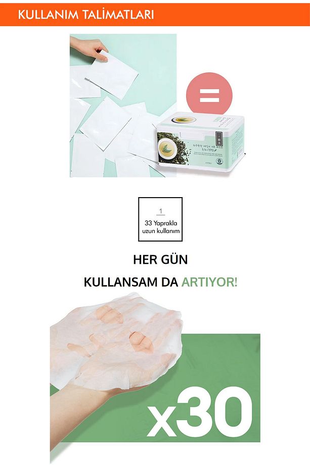 Yeşil Çay İçerikli Nemlendirici Günlük Maske (30 Adet) Daily Sheet Mask (Green Tea/Soothing) - 2