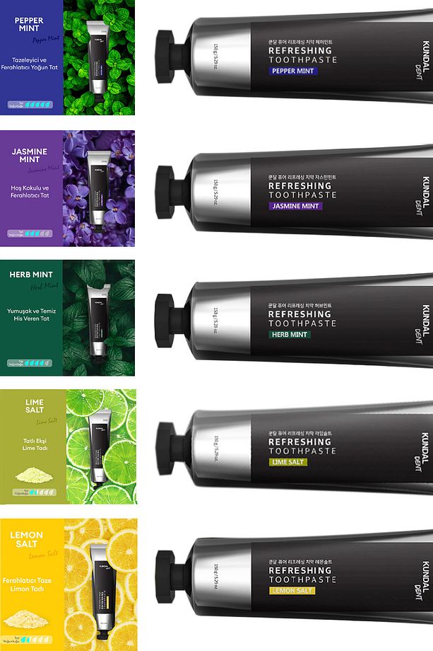 Bitkisel Özlü Ferahlatıcı Diş Macunu KUNDAL Refreshing Toothpaste Set (Pepper Mint) 3 Adet - 7