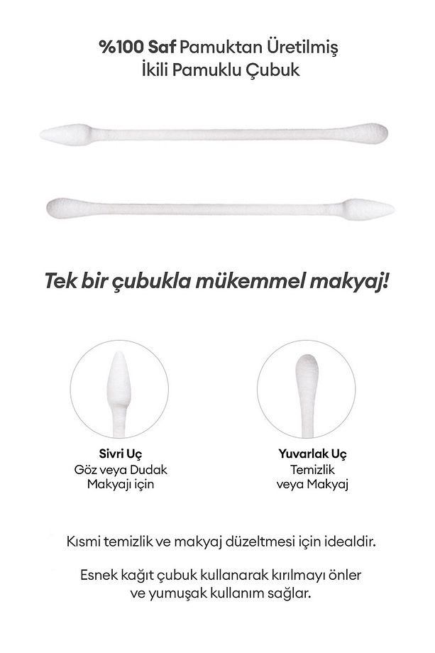 Yumuşak Dokulu, Çift Taraflı Pamuklu Çubuk MISSHA Premium Dual Cotton Swabs (200 Adet) - 2