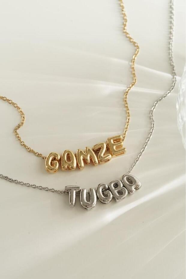 Stainless Steel Balloon Letter Name Necklace