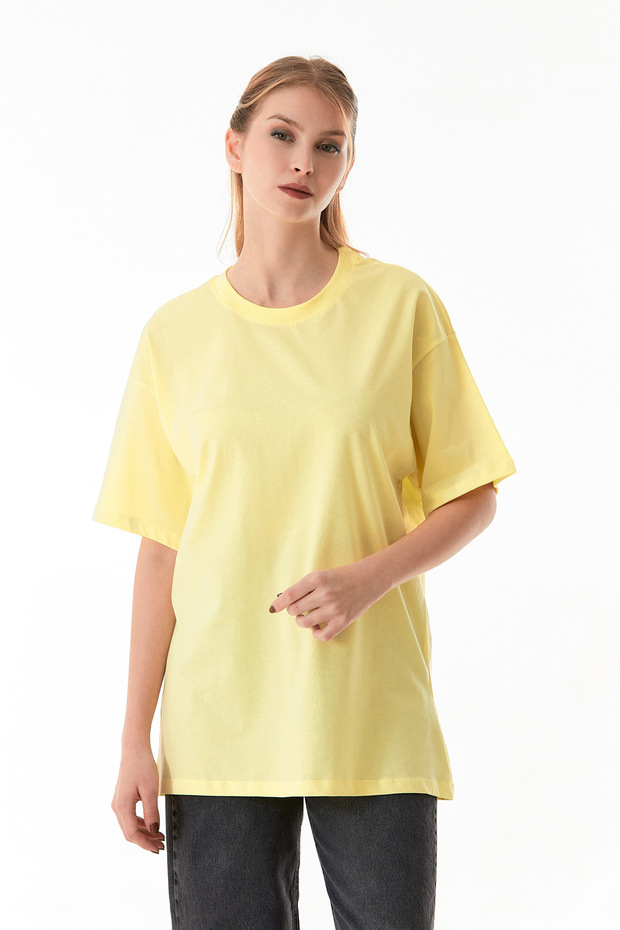 Basic Oversize Bisiklet Yaka Tişört - 3