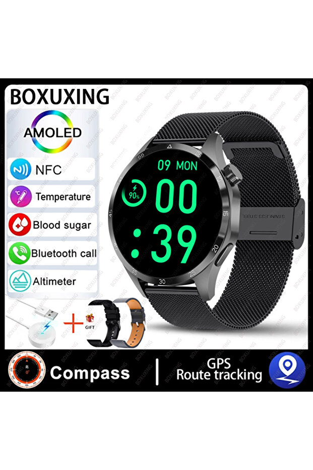 NFC GT4 Pro Black mesh belt 2026 New Smart Watch Men Watch 4 Pro AMOLED HD Screen Bluetooth Call Wat