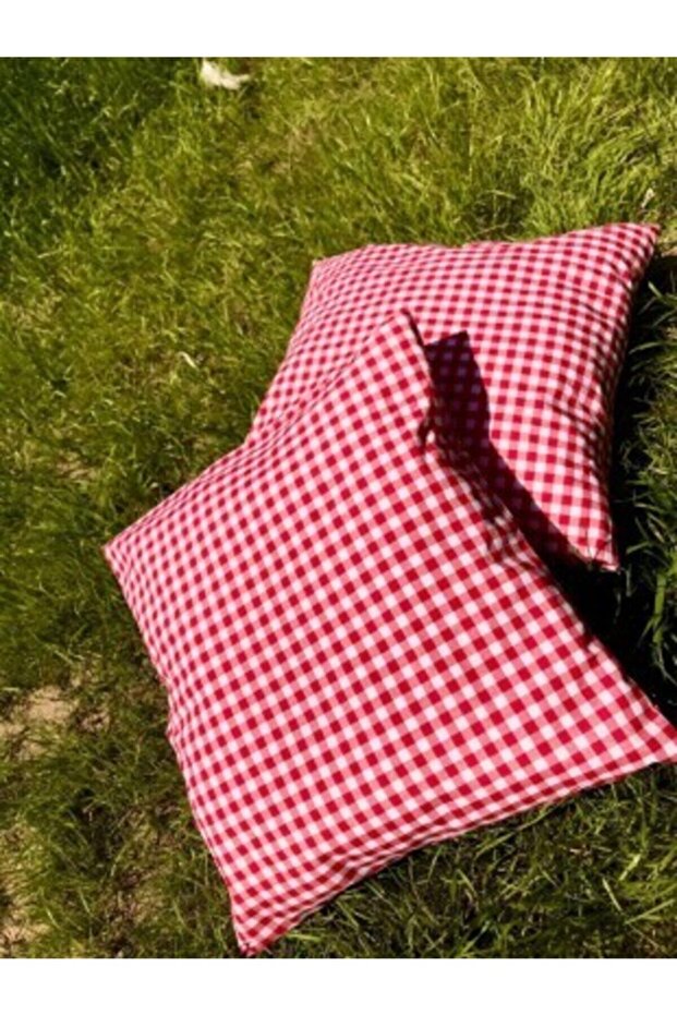 طقم نزهة بنمط القماش القطني ذو المربعات الصغيرة باللون الأحمر - مفرش نزهة - 2