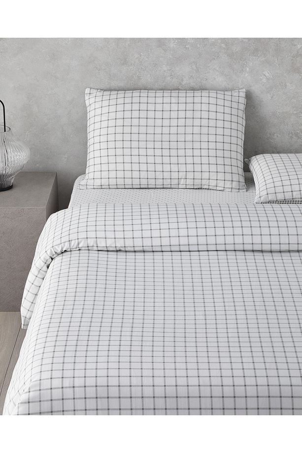 Simple Checks Kolay Ütülenir Tek Kişilik Nevresim Takımı 160x220 cm Gri - 3