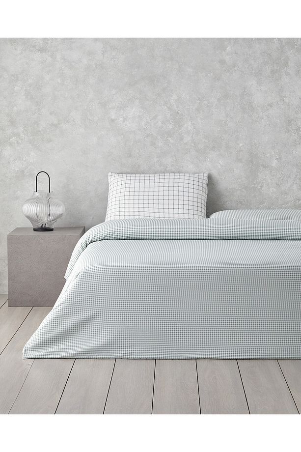 Simple Checks Kolay Ütülenir Tek Kişilik Nevresim Takımı 160x220 cm Seledon - 2