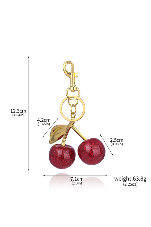 K00858 Red Cherry Bag Charm Keychain Exquisite Elegant Small Fresh Cherry Y2K Keyring for Women Back
