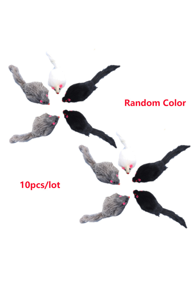 10pcs Random color 5/10Pcs False Mouse Cat Toy Long-haired Tail Mice With Sound Plush Soft Mouse Toy