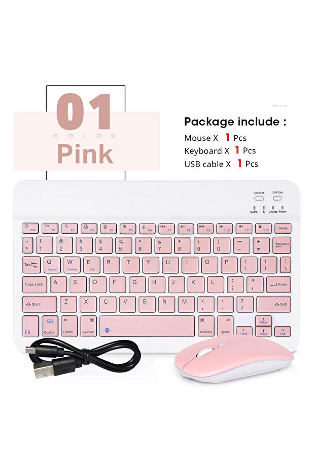 pink-and mouse Mini Wireless Keyboard Bluetooth Keyboard For ipad Phone Tablet Portable Bluetooth Ke - 1