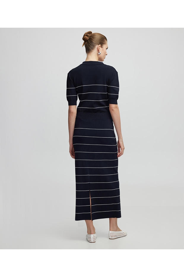 Çizgili triko etek - 5