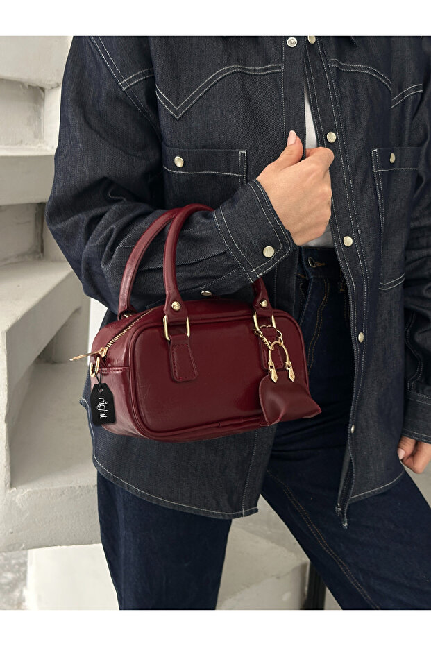 Bonnie Model Burgundy Women's Hand and Shoulder Bag with Charm Gift