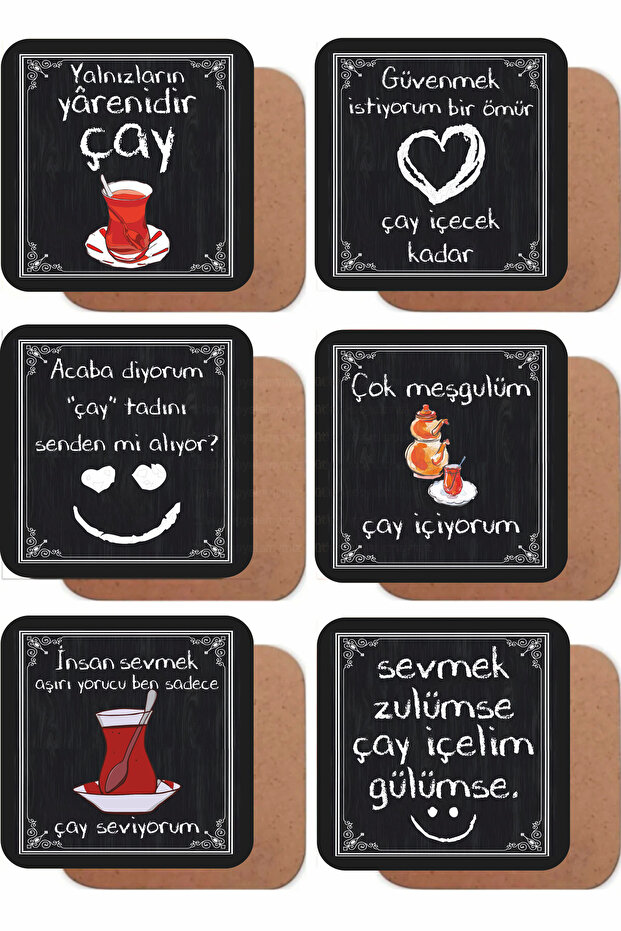Beautiful Tea and Love Quotes Home Kitchen Tableware Cafe Decoration Gift Set of 6 Wooden Coasters