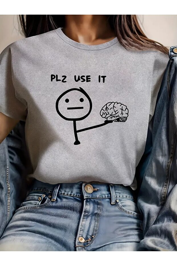 Women's Funny'Please Use' Printed Design T-Shirt Oversize Loose Fit