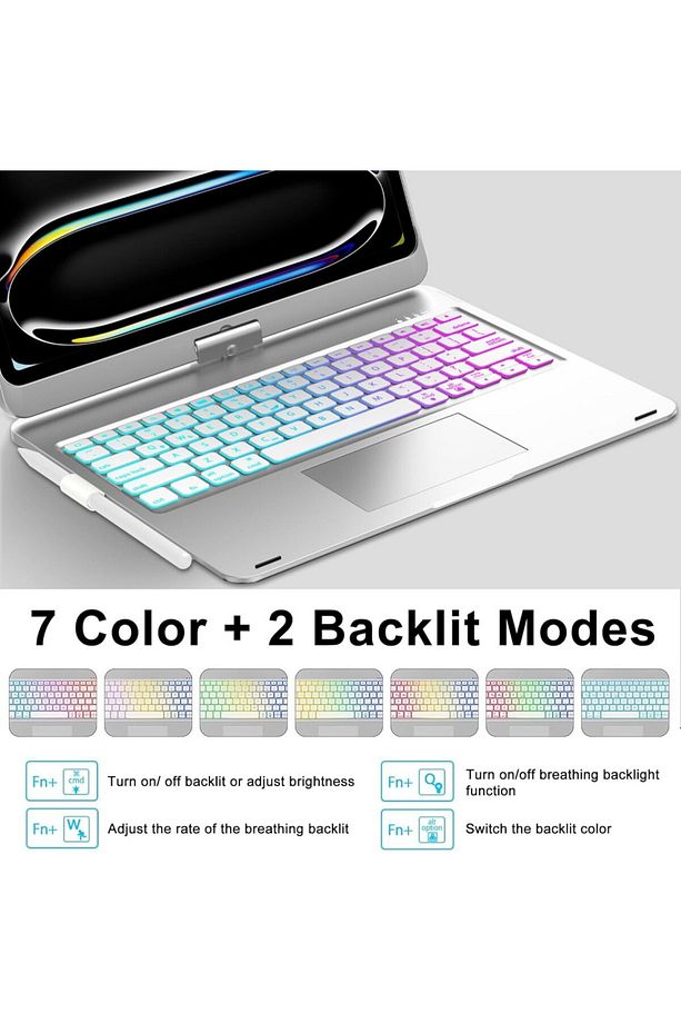 Apple iPad Pro 11inç M4 2024 Kılıf Kablosuz Dönebilen Klavyeli Kılıf Keyboard A2836 A2837 A3006 - 5