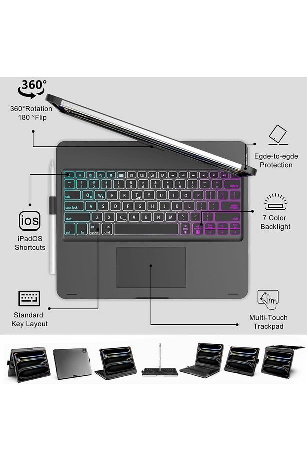 Apple Ipad Pro 11 4. Nesil 3. Nesil Kılıf Kablosuz Dönebilen Klavyeli Kılıf Keyboard - 3