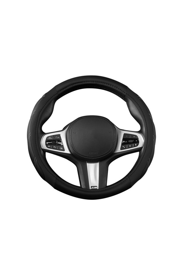 black Car Steering Wheel Cover 14-15 Inch Universal Sport Leather All Purpose Upholstered Grip Breat
