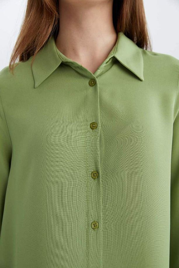 Yeni Sezon Regular Fit Basic Düz Uzun Kollu Gömlek Tunik - 4