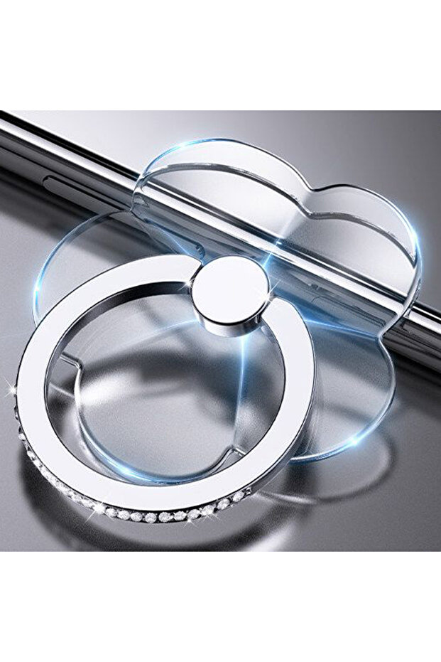 Silvery Flower Transparent Cell Phone Ring Holder Stand 360°Degree Rotation Clear Finger Grip Kickst