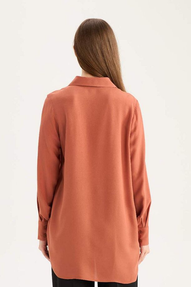 Yeni Sezon Regular Fit Basic Düz Uzun Kollu Gömlek Tunik - 6