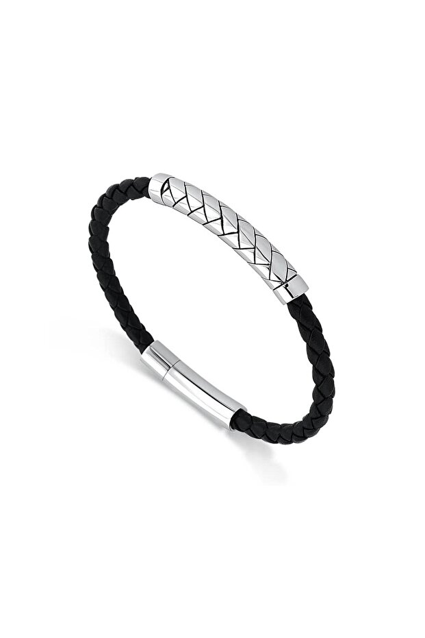 ARS002 Men's Leather Steel Bracelet