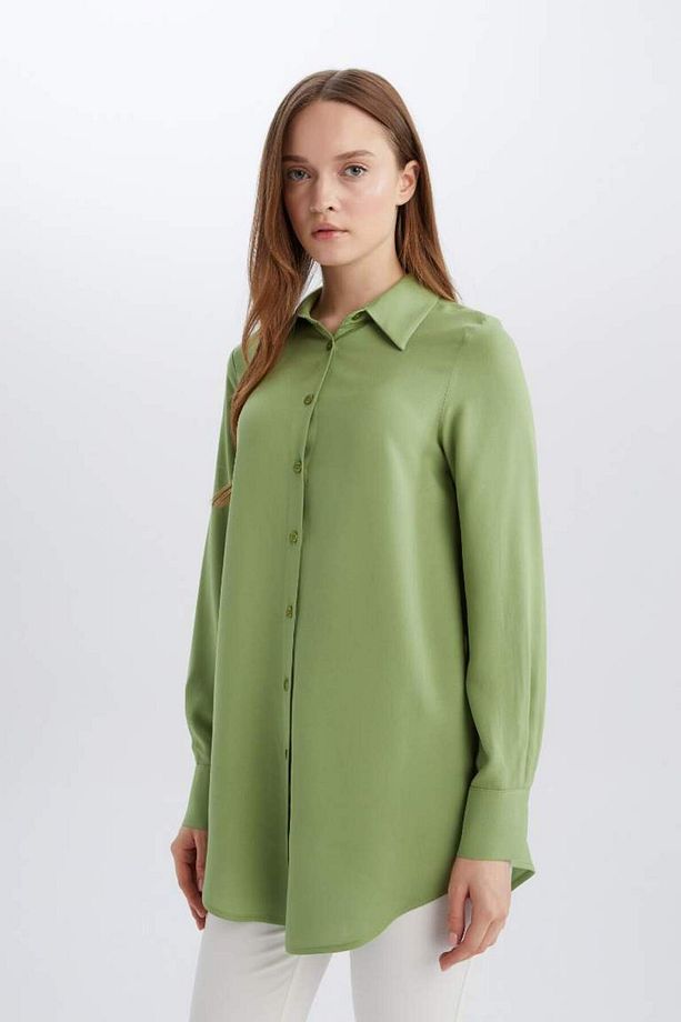 Yeni Sezon Regular Fit Basic Düz Uzun Kollu Gömlek Tunik - 3