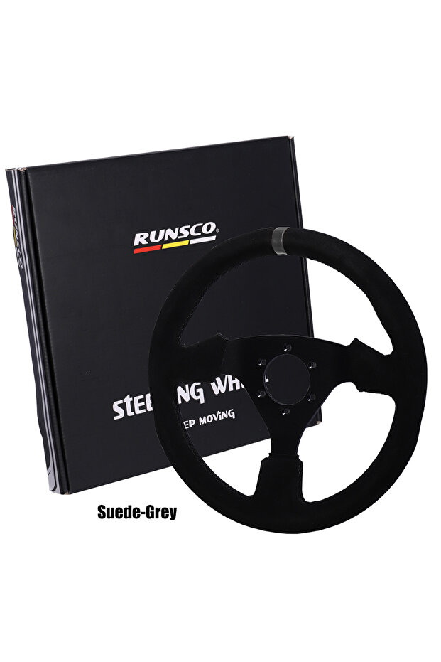 Suede-Gray Universal 330mm Steering Wheel Suede Drift Sim Racing Game Steering Wheel Flat Aluminum F