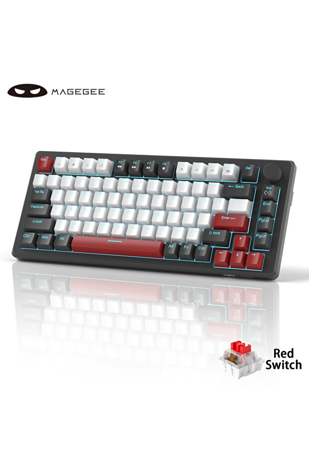لوحة مفاتيح ألعاب ميكانيكية MageGee 75% من Red Switch مع مقبض للتحكم، لوحة مفاتيح ألعاب سلكية بإضاءة خلفية زرقاء