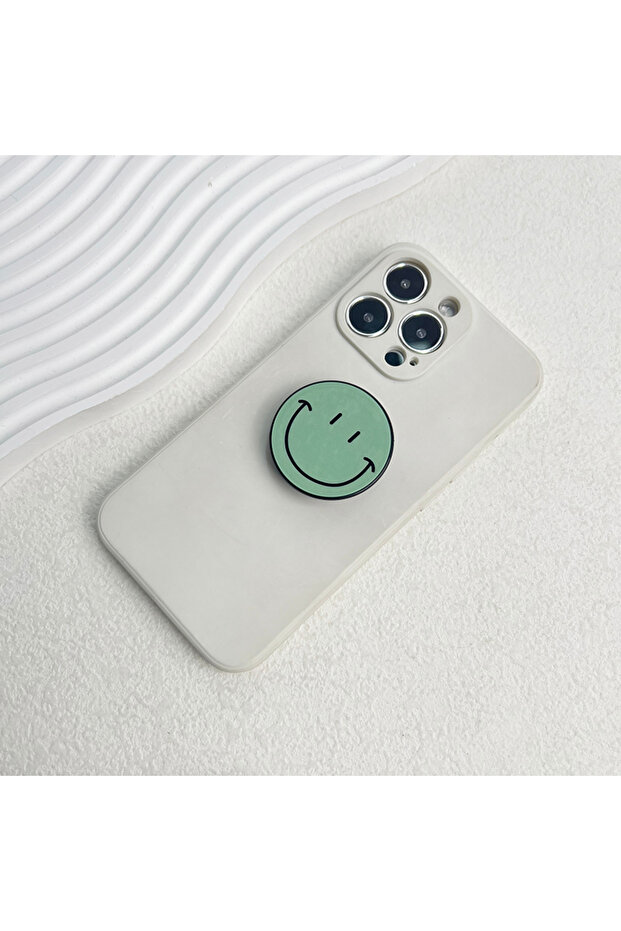 حامل هاتف قابل للطي من قطعة واحدة باللون الأخضر من Talk Tok Grip Cute Happy Face لسطح المكتب من ABS حامل للهاتف المحمول مقاس M