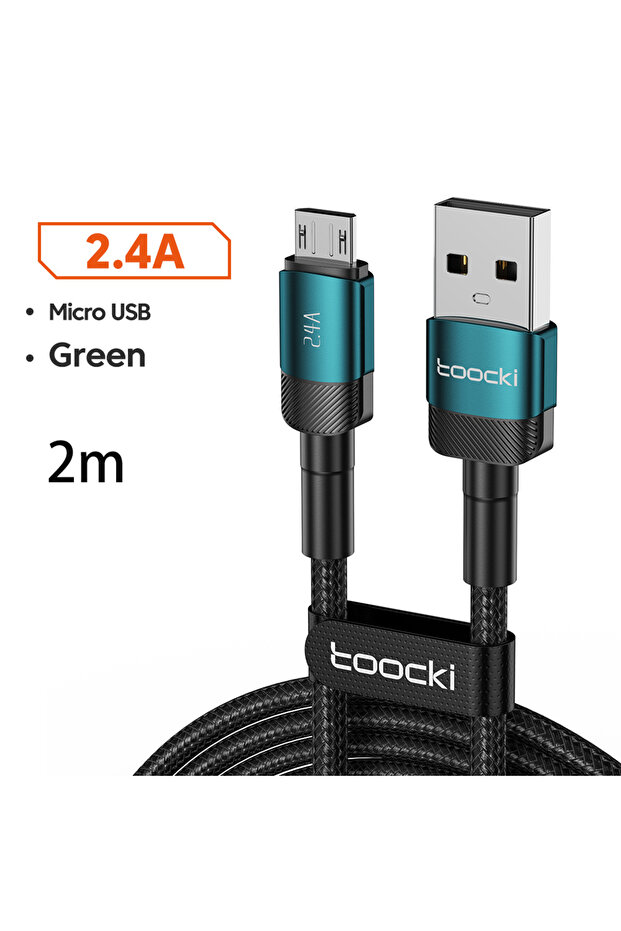 Micro 2m Green 2.4A Micro USB Cable Fast Charging PD QC Quick Charge Micro Cable for