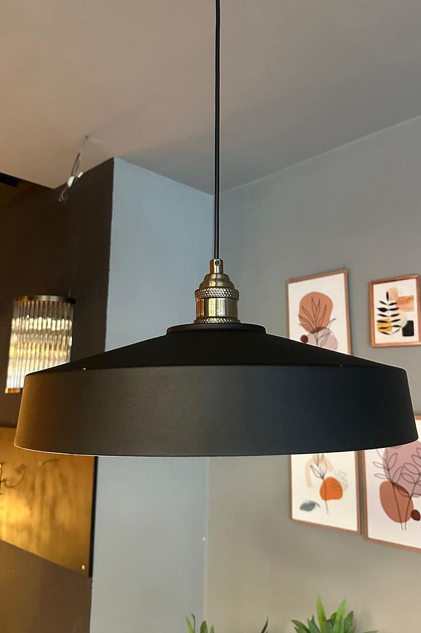 Açe Siyah Tekli Eskitme Lale Başlık Avize Retro Sarkıt Ofis Showroom Salon Mutfak Avizeleri - 5