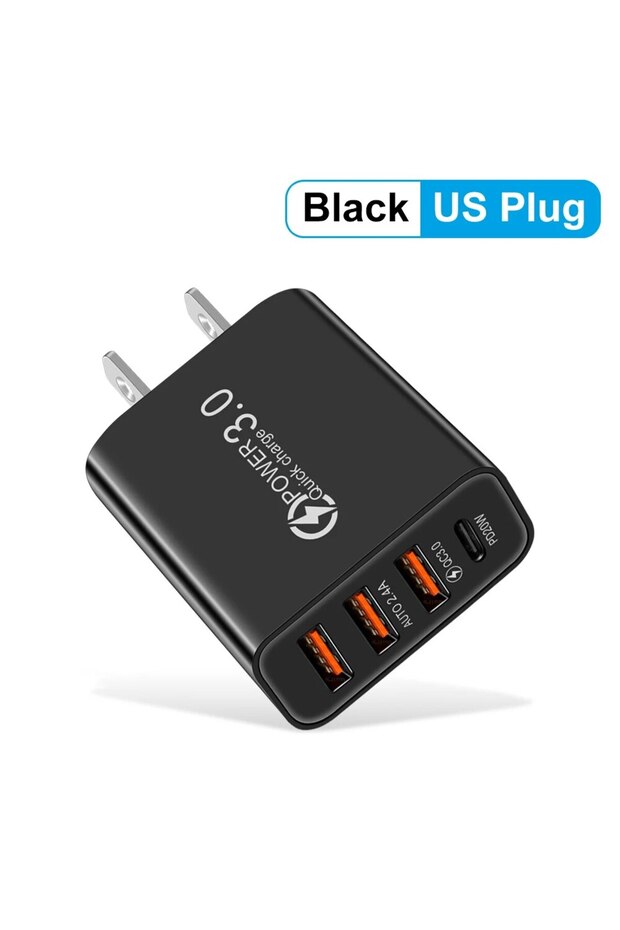 شاحن حائط متعدد المنافذ USB PD بقدرة 20 وات باللون الأسود الأمريكي لأجهزة iPhone 13 12 للهواتف المحمولة...