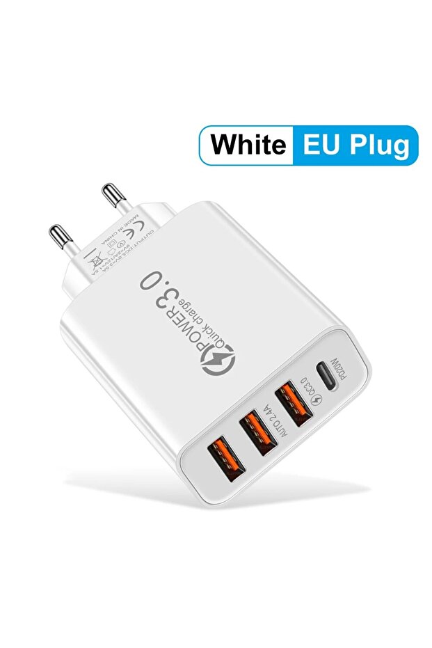 شاحن حائط متعدد المنافذ USB PD بقدرة 20 وات باللون الأبيض من الاتحاد الأوروبي لأجهزة iPhone 13 12 للهواتف المحمولة...