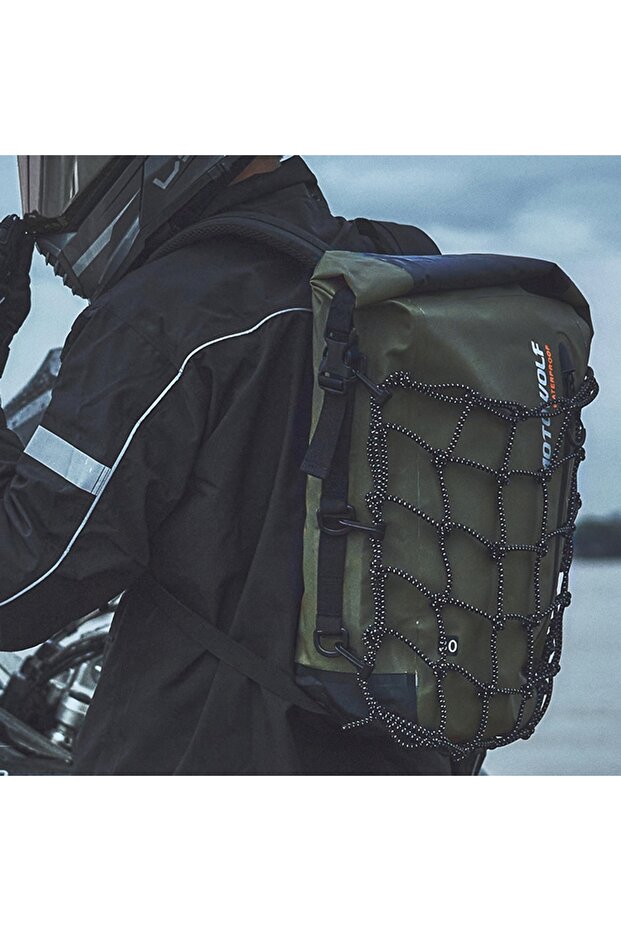 army green 1pc Motorcycle Backpack Men Women Waterproof Bag Full Face Helmet Backpack Rider Bag Refl