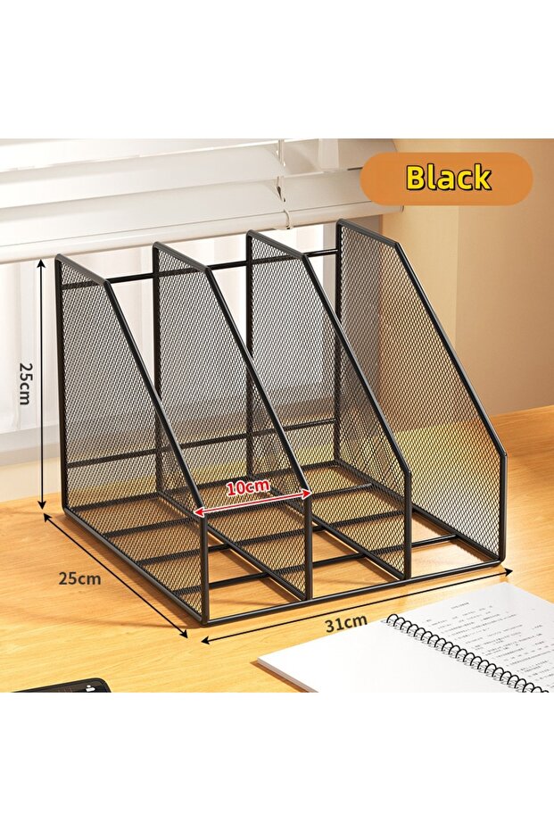 3T-Black Metal File Rack Office Desk Shelf Standing Desktop File Folder File Box File Storage Box Da - 1