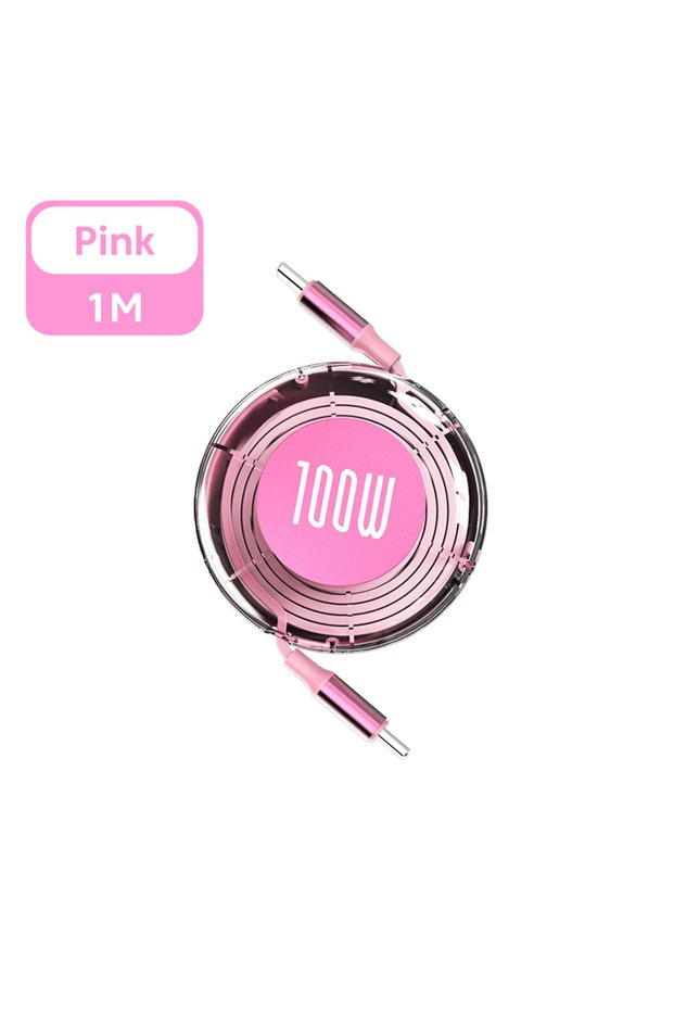 Pink 1m Retractable PD 100W Cable USB Type C to Type C Fast Charging USB C to USB C Cable for iphone