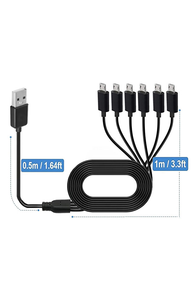 كابل شحن متعدد من A إلى 6xMicro 150cm 1 إلى 6 Micro USB كابل مقسم USB A 2.0 إلى 6 Micro USB لـ