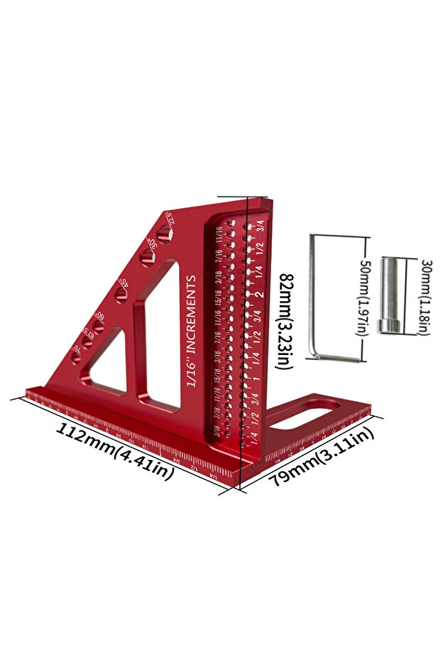 Red 3D Multi-Angle Measuring Ruler - Precision Woodworking Square Protractor 22.5-90 Degree and Mite - 1