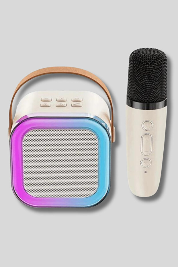 AP-S12 Bej Karaoke Hoparlör 5W Tf Kart/Usb/Tws Mikrofonlu RGB Bluetooth Speaker Hoparlör - 2