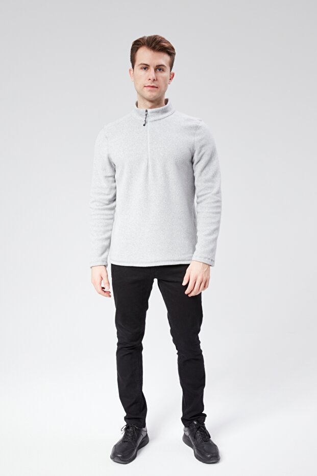 Men's Standard Fit Comfortable Cut Cold-Proof Stand Collar Fleece Sweatshirt Gray
