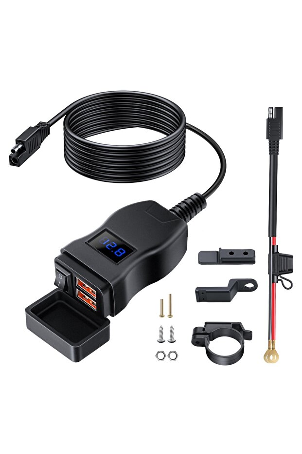 Blue QC Extractme QC3.0 Motorcycle USB Charger 12V Waterproof Socket Handlebar Cell Quick Charger Ad