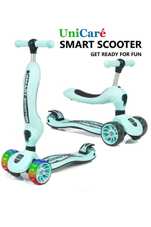 Smart Oturaklı Çocuk Scooter 3 Tekerlekli Led Işıklı Scooter Yükseklik Ayarlı - Su Yeşili - 1