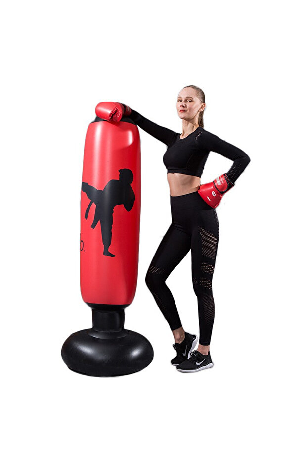 KO-Red 1pc KO Style Inflatable Boxing Sandbags Punching Bag Boxing Column Karate Taekwondo Training